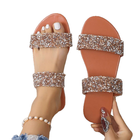 Damen modische Riemchensandalen mit Glitzerdetails EB