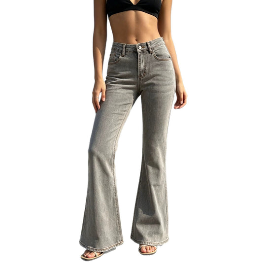 Damen nan hochgeschnittene Flared-Jeans aus Stretch-Denim mit figurbetonter Taille und weitem Bein EB