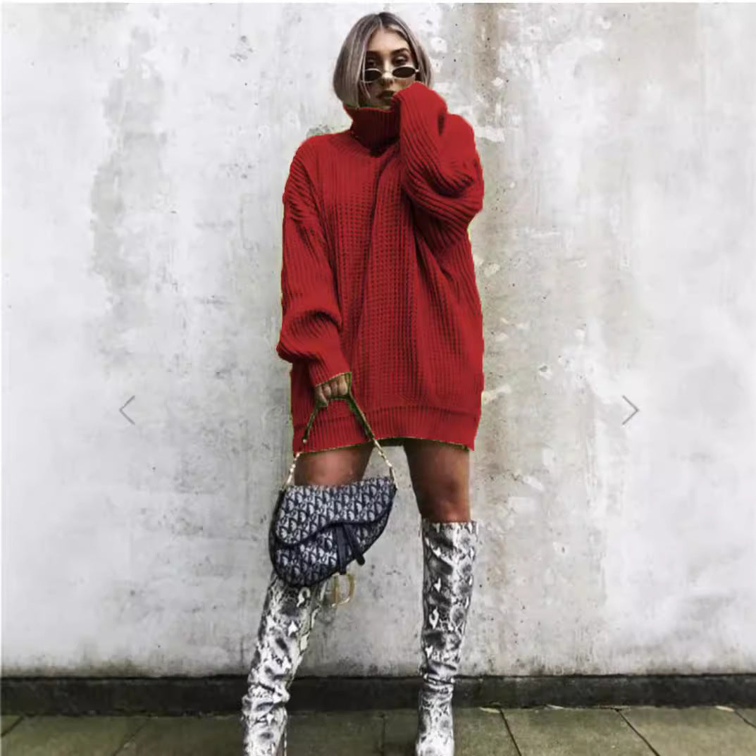 Damen Oversized Strickpullover im strukturierten Look mit hohem Kragen EB