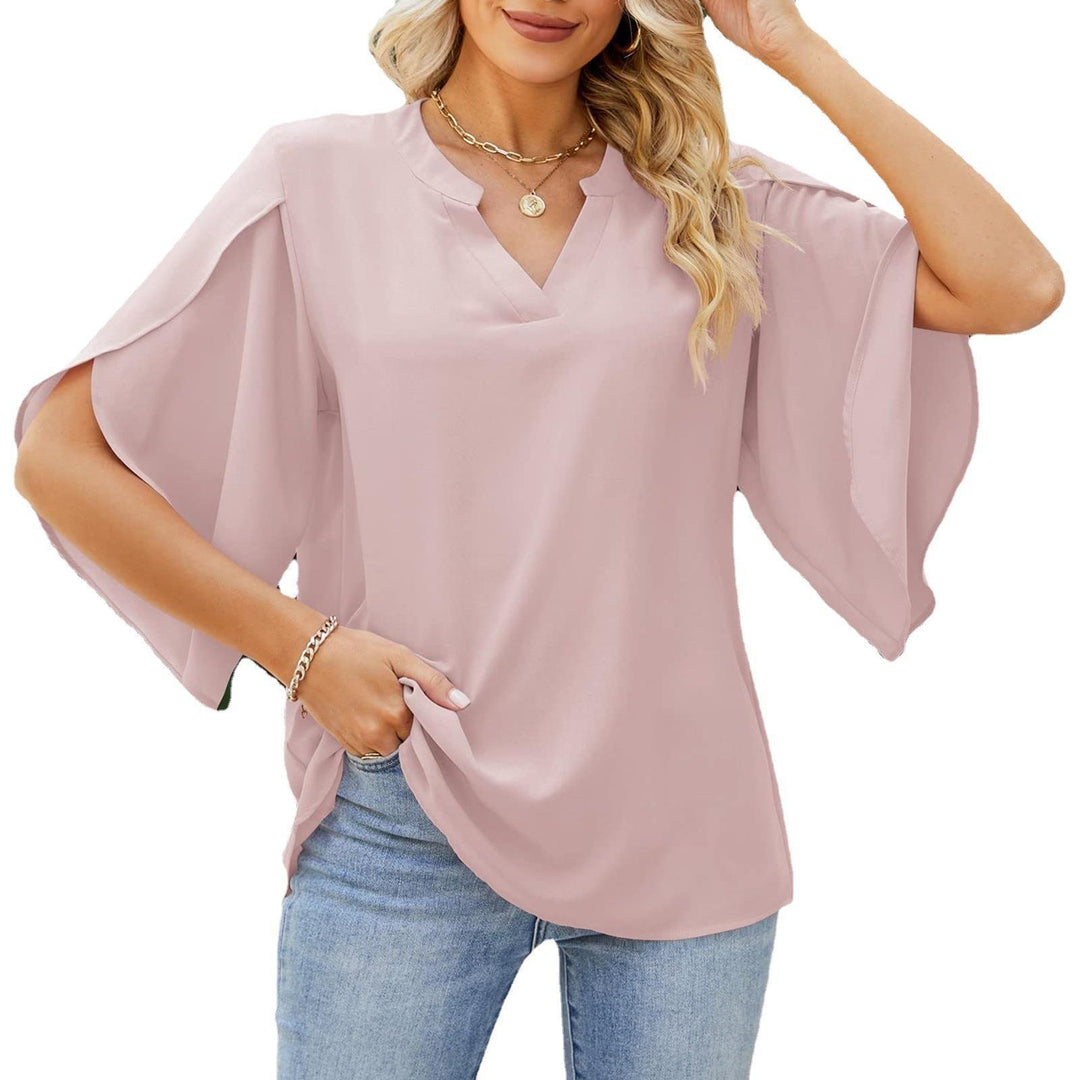 Damen Blusenshirt mit weiten Ärmeln und V-Ausschnitt EB
