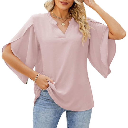 Damen Blusenshirt mit weiten Ärmeln und V-Ausschnitt EB