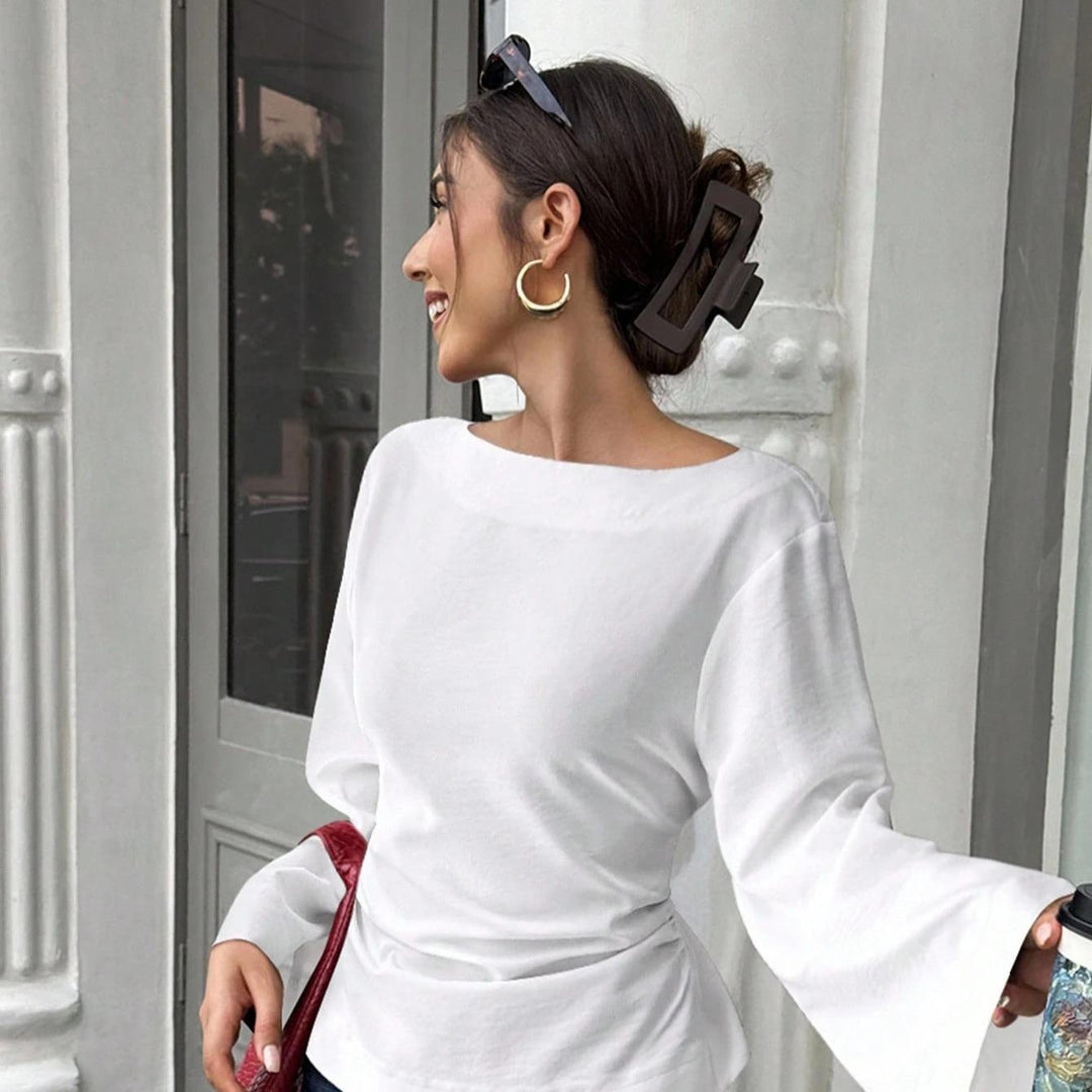 Damen elegantes Oberteil mit weitem Ärmel und schickem Bund EB