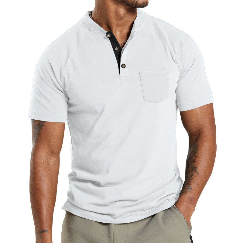 Herren Kurzarm-Henley-T-Shirt mit praktischer Brusttasche und modernem Kragen EB
