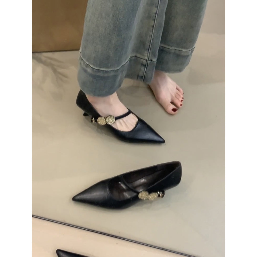 Damen elegante Mary Jane Pumps mit modischen Strassakzenten EB