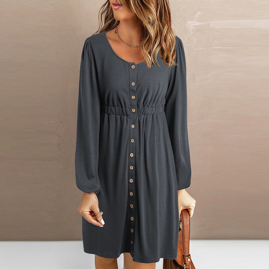 Damen Knopfleisten-Kleid mit elastischem Bund EB