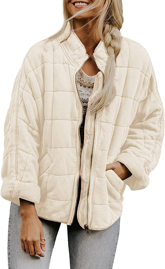 Damen gesteppte Kapuzenjacke mit Reißverschluss und Taschen EB