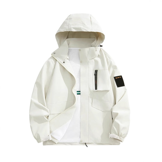 Herren multifunktionale Utility-Outdoorjacke mit Kapuze, verdeckten Taschenklappen und windabweisender Beschichtung EB