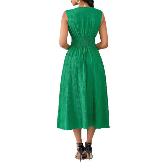 Damen Elegantes Midikleid mit V-Ausschnitt und fließendem Rock EB