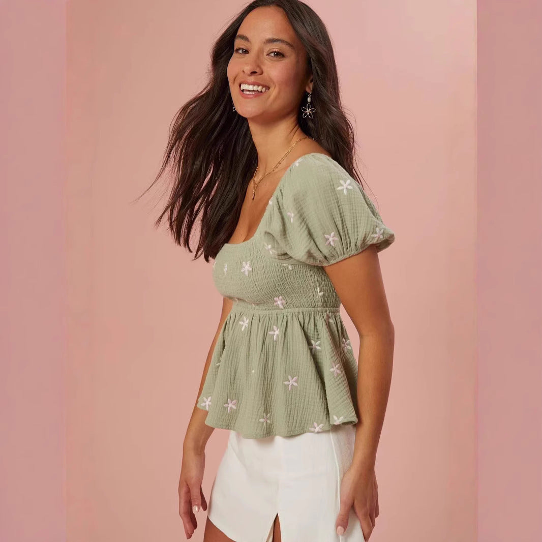 Damen Puffärmel Blusenshirt mit elastischem Bund EB
