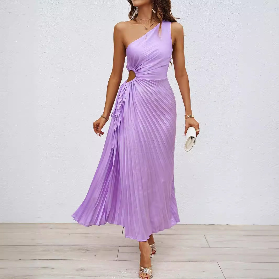 Damen Plissiertes Maxikleid mit asymmetrischem Schnitt und eleganter Drapierung EB