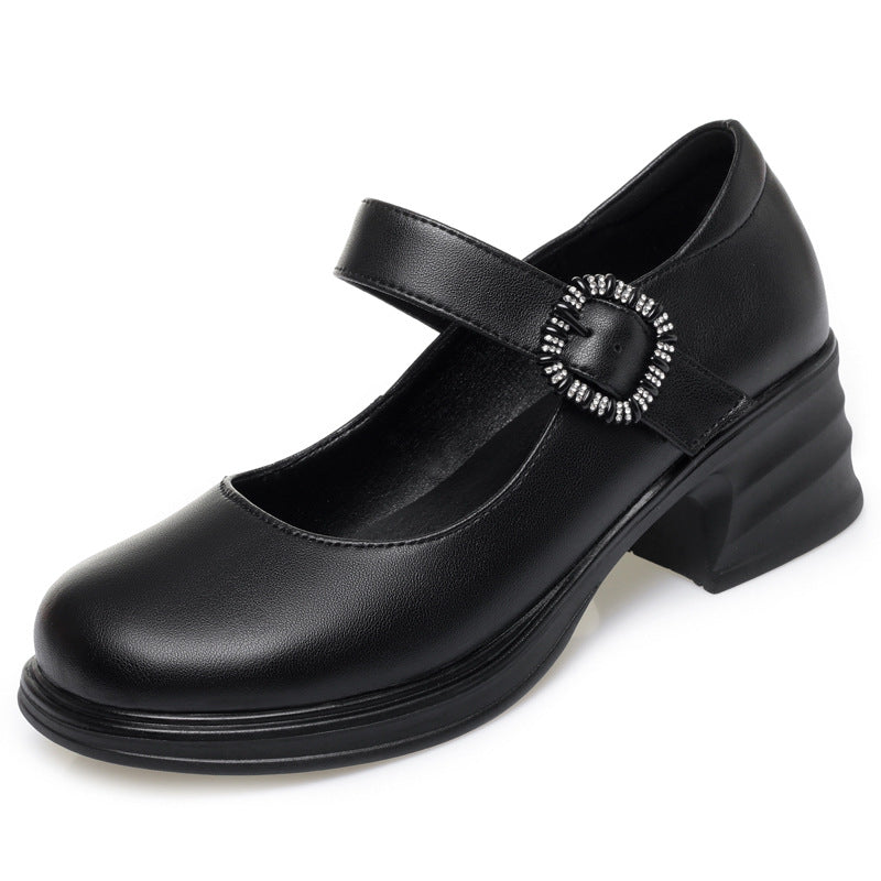 Damen Klassische Mary Jane Ballerinas mit modischem Riemen und komfortablem Blockabsatz EB