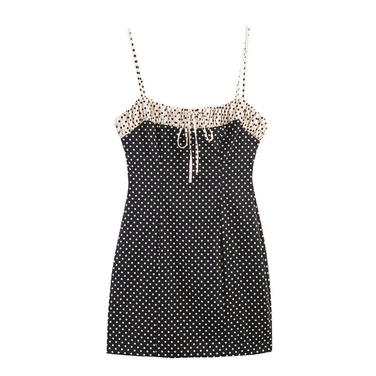 Damen Spaghettiträgerkleid mit Raffungen und Polka-Dots EB