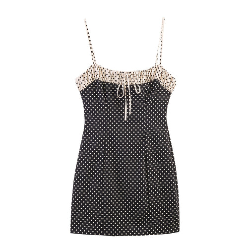 Damen Spaghettiträgerkleid mit Raffungen und Polka-Dots EB