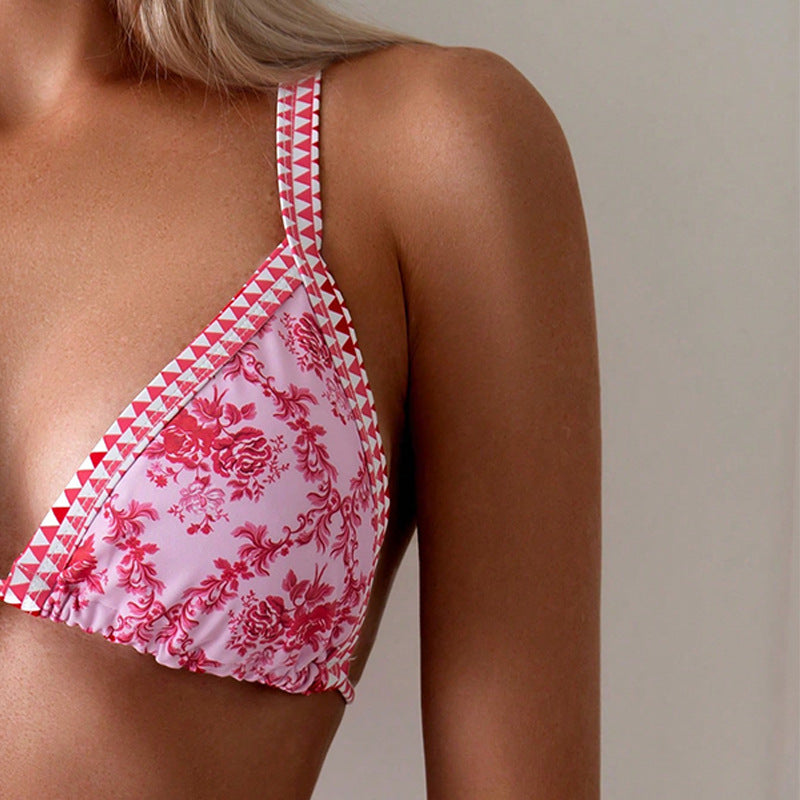 Damen Triangel-Bikini mit floralen Mustern und raffinierten Bindebändern EB
