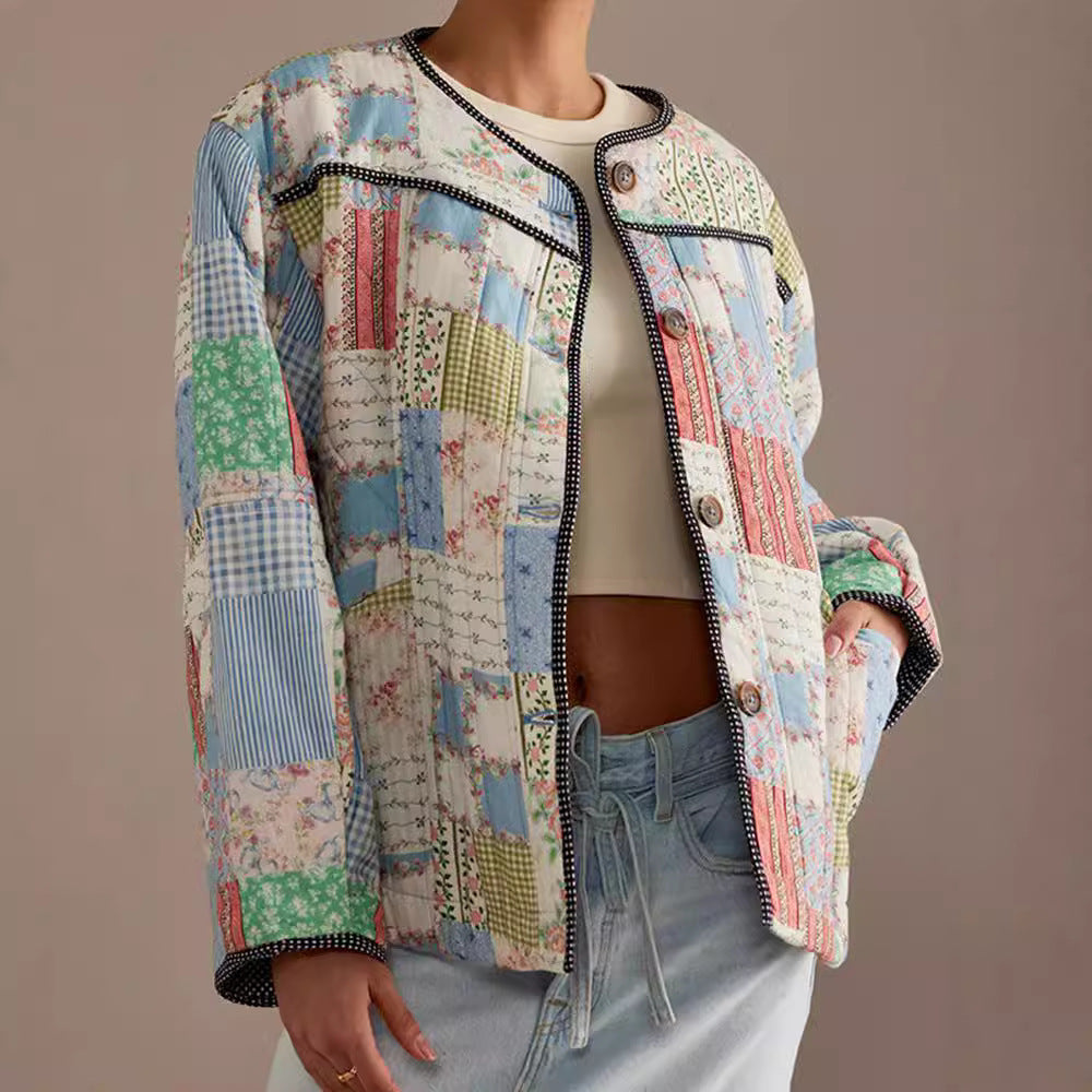 Damen Gestepptes Patchwork-Bomberjacke EB