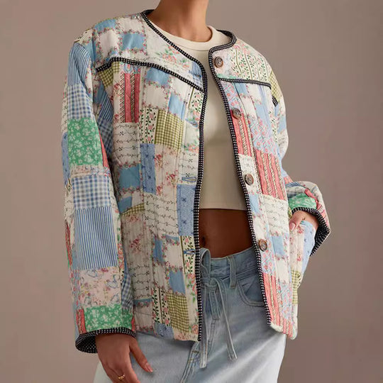 Damen Gestepptes Patchwork-Bomberjacke EB