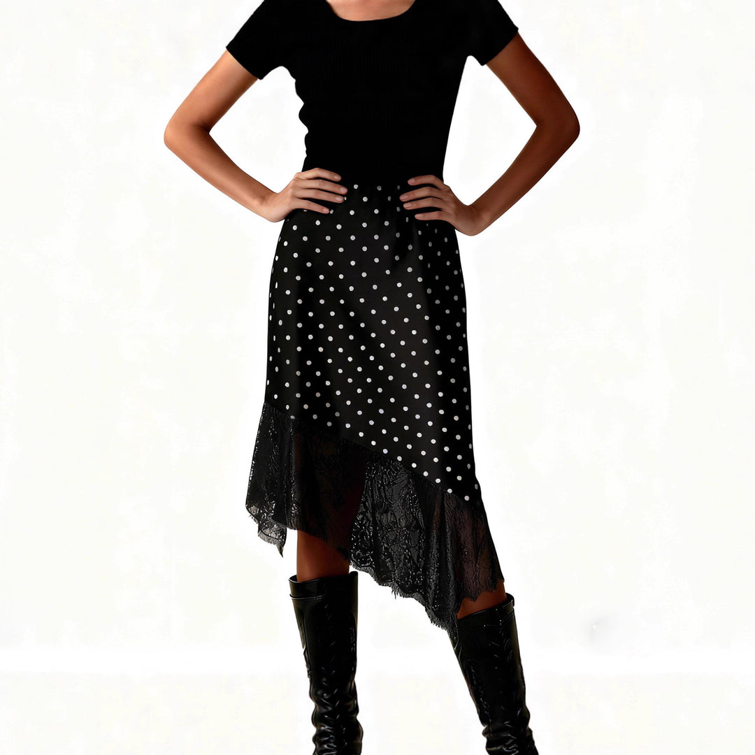 Damen Satinrock mit Spitze und asymmetrischem Saum EB