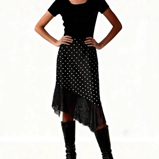 Damen Satinrock mit Spitze und asymmetrischem Saum EB