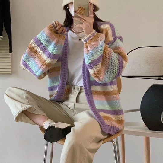 Damen Gemusterter Strickcardigan mit luftigen Ärmeln und sanften Farbverläufen EB