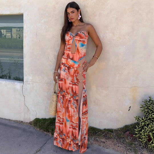 Damen Maxikleid mit raffinierten Cut-Outs und eleganten Riemen EB