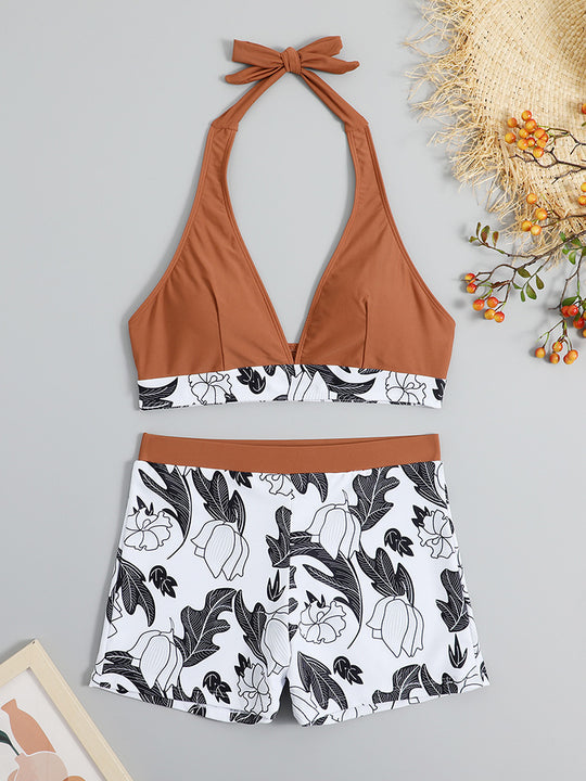 Damen Triangel-Bikini mit floralem Shorts-Design EB