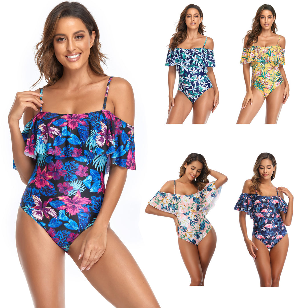 Damen Einteiliger Badeanzug mit Rüschendetails und floralem Muster EB