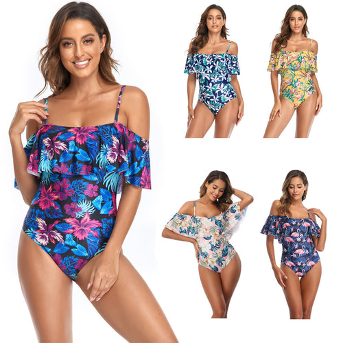 Damen Einteiliger Badeanzug mit Rüschendetails und floralem Muster EB