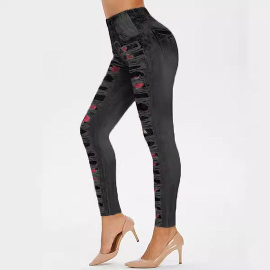 Damen Leggings mit coolen Destroyed-Details und hohem Bund EB