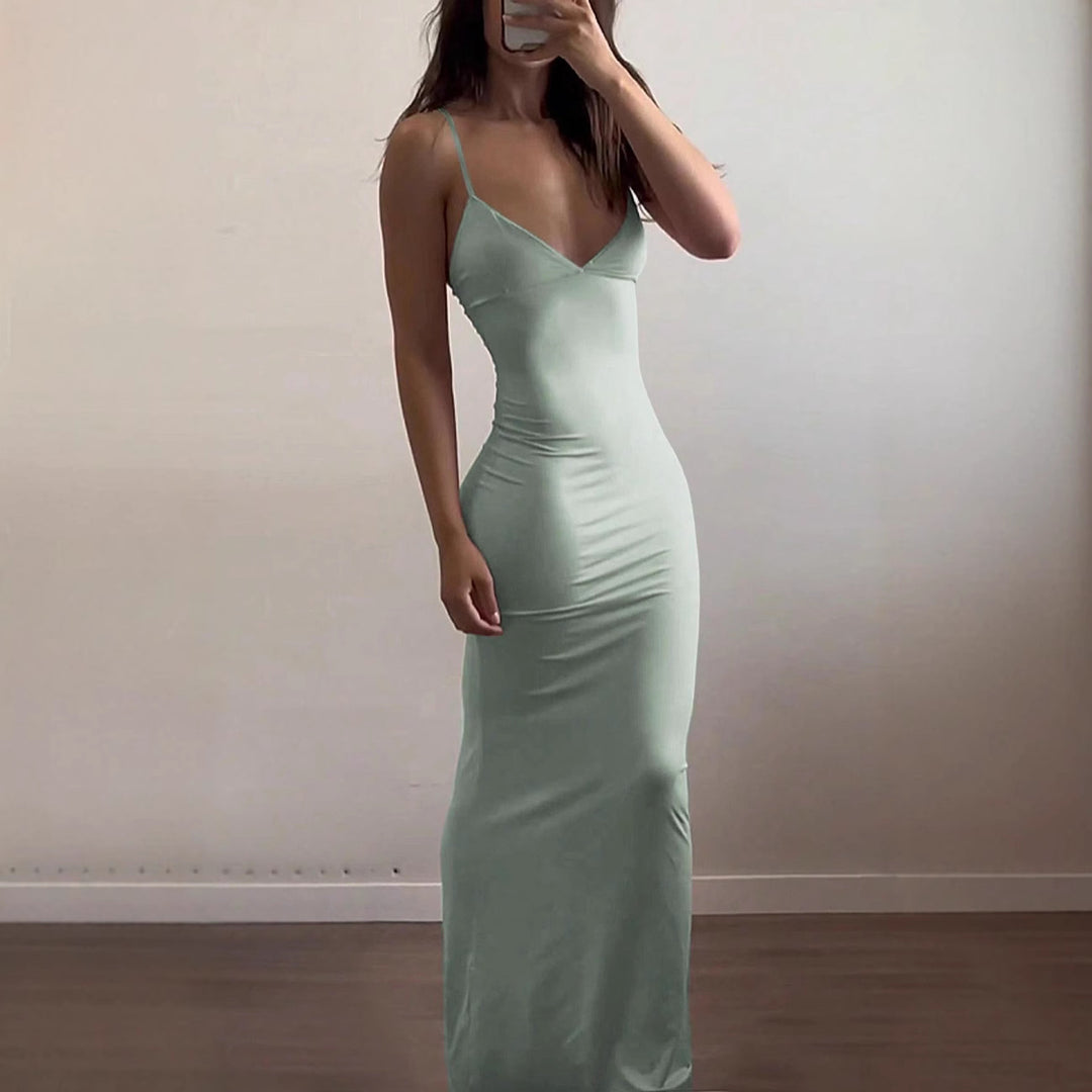 Damen Elegantes Etuikleid mit tiefem V-Ausschnitt und trägerlosem Design EB