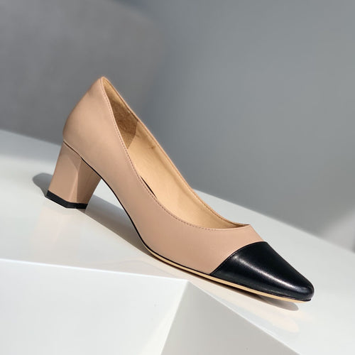 Damen Pumps mit elegantem Blockabsatz und kontrastierender Spitze EB