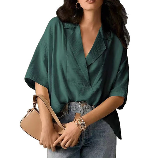 Damen lässige Oversize-Bluse mit modernem Schnitt und V-Ausschnitt EB