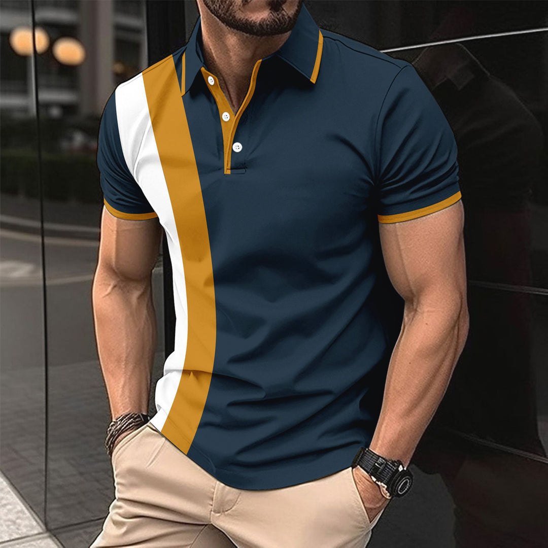 Herren kurzärmeliges Poloshirt mit modernen Farbblocks und atmungsaktivem Material EB