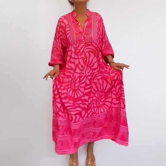 Damen Tunika-Kleid mit Einzigartigem Grafikdruck und Weiten Ärmeln EB