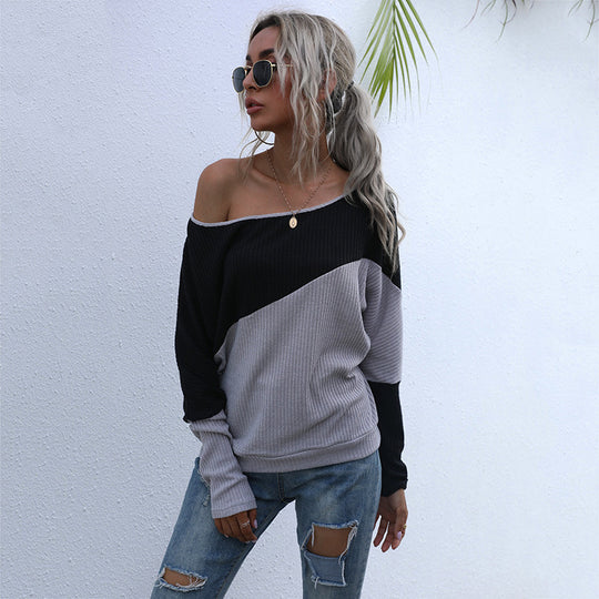 Damen modischer Pullover im lässigen Oversized-Stil mit raffiniertem Farbblockdesign EB
