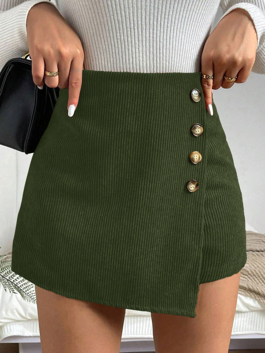 Damen Figure-hugging Minirock mit Knopfdetails und Rippstruktur EB