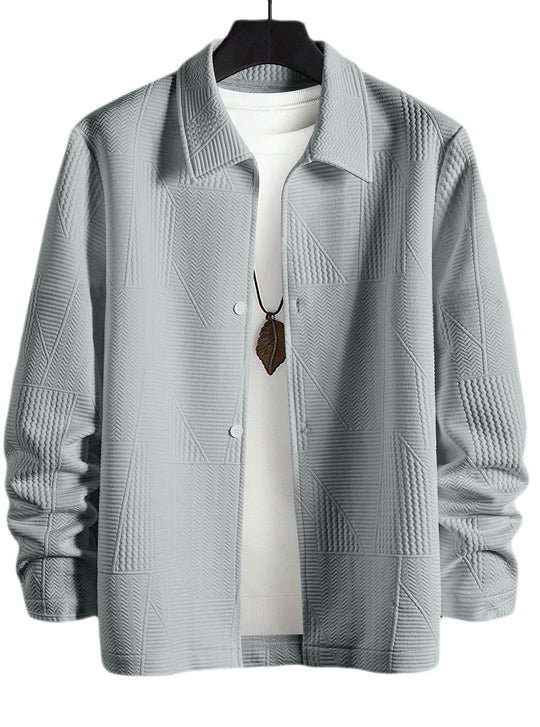 Herren nan strukturierte Shirtjacke im Patchwork-Relief mit Hemdkragen EB