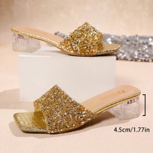 Damen Glamouröse Glitzersandalen mit transparentem Blockabsatz EB