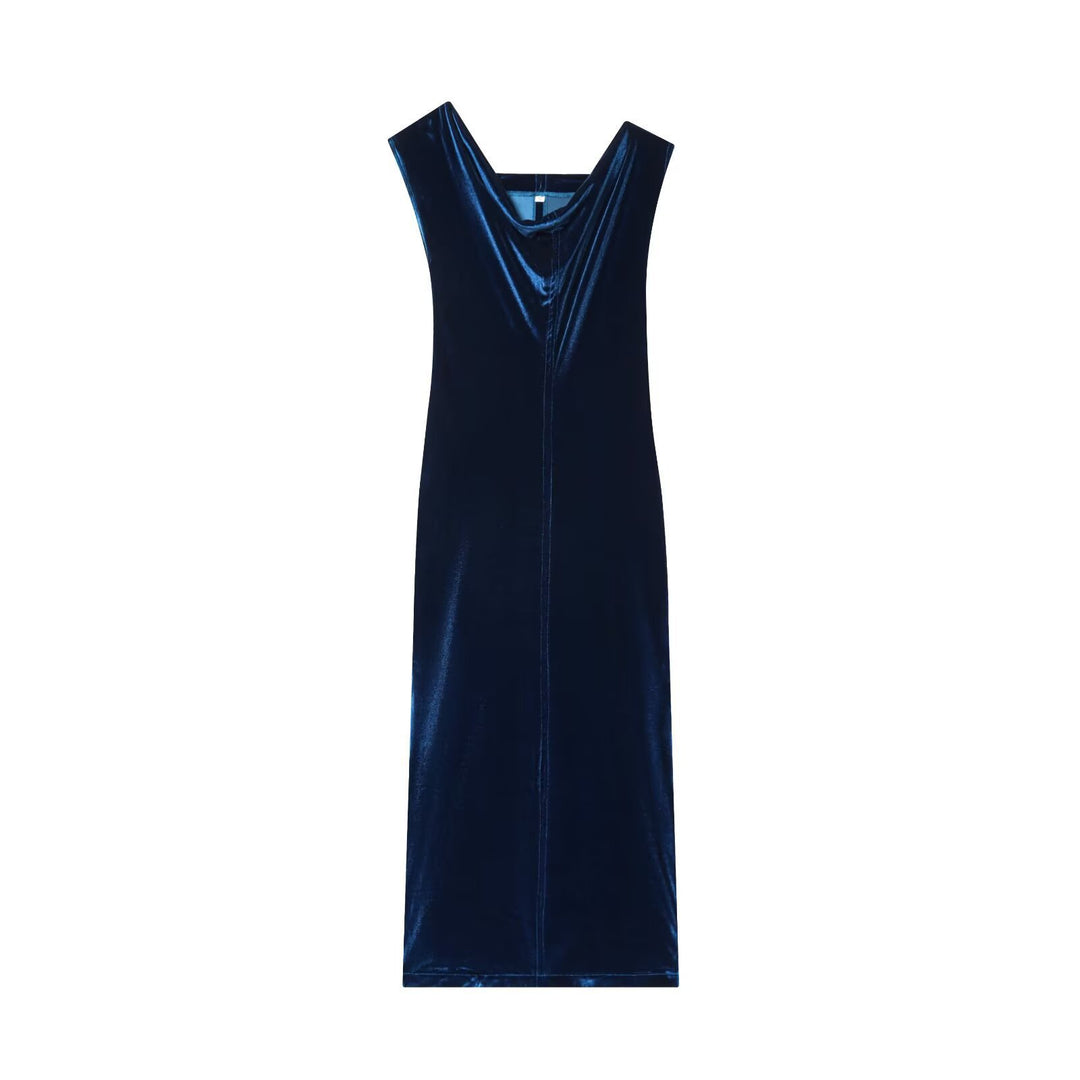 Damen Samt Maxikleid mit elegantem V-Ausschnitt und raffiniertem Schlitz EB