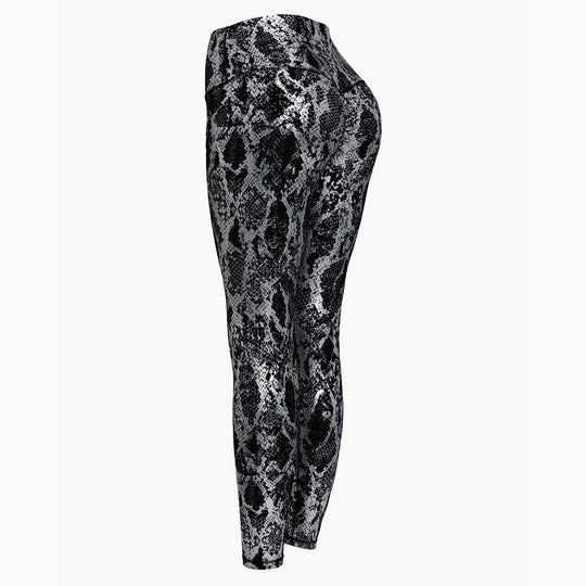 Damen nan hoch taillierte Sportleggings mit formender Kompression und strukturierter Schlangenprägung EB