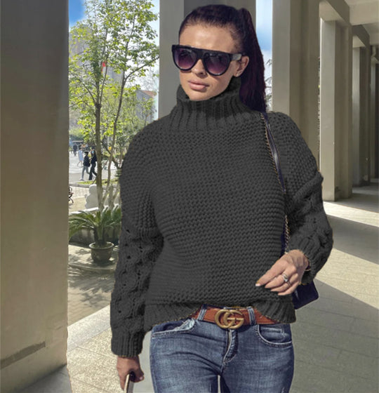 Damen Strickpullover mit hochstehendem Kragen und strukturiertem Ärmeldesign EB