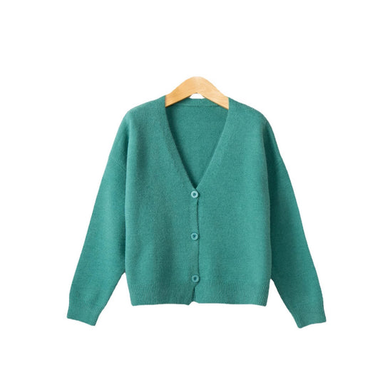 Damen Strickjacke mit V-Ausschnitt und Knopfdetails EB