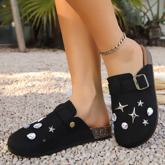 Damen Slip-On Hausschuhe mit modischem Schmuckdesign EB
