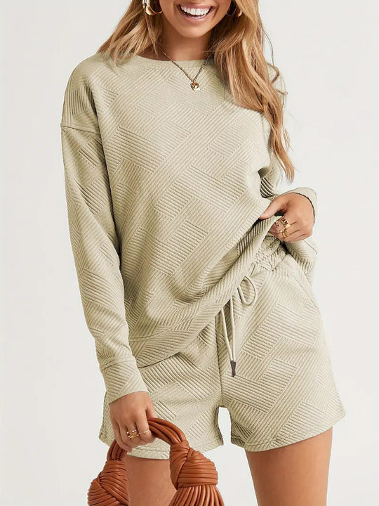 Damen Casual Sweatshirt und Shorts Set EB
