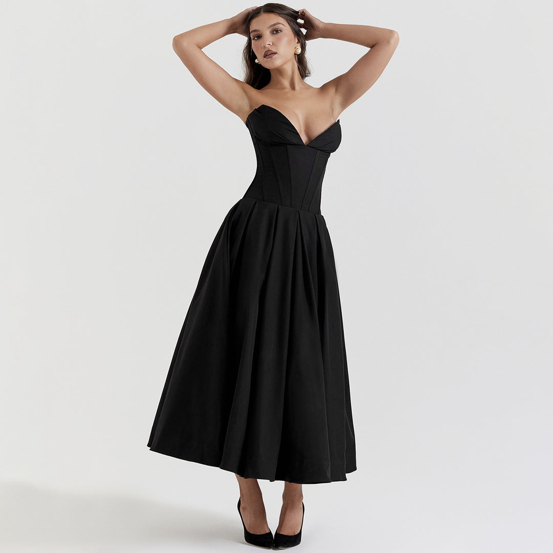 Damen Hochwertiges Abendkleid mit tailliertem Oberteil und voluminösem Rock EB