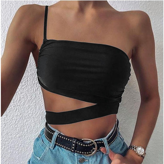 Damen asymmetrisches Crop-Top mit elegantem Wickeldesign EB