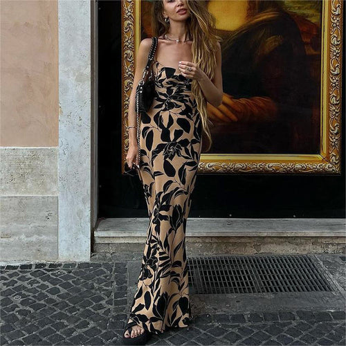 Damen Maxikleid mit floralem Muster und schmalen Spaghettiträgern EB
