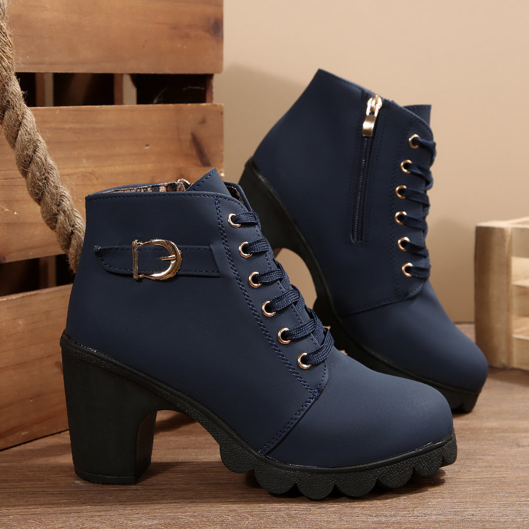 Damen nan knöchelhohe Schnürstiefelette mit robustem Blockabsatz und profilstarker Lugsohle EB