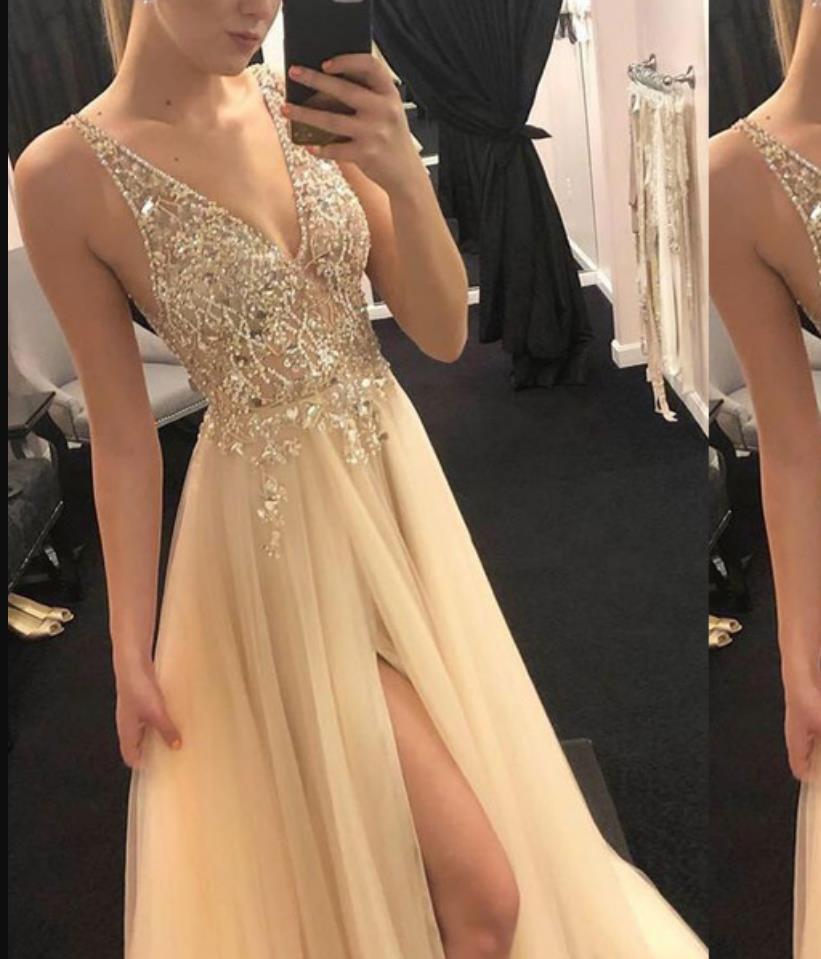 EB | V-Ausschnitt Gespaltenes Party Abendkleid