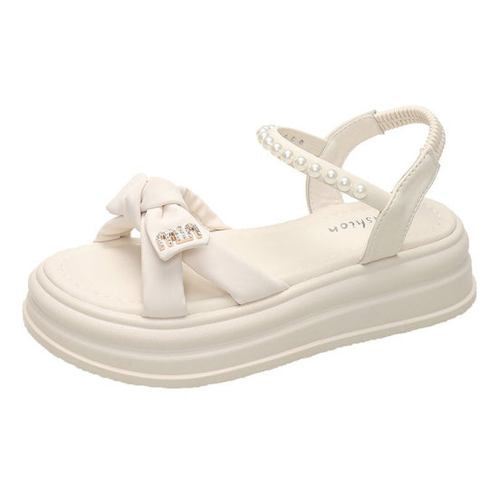 Damen modische Plateausandalen mit Schleifen-Detail und Perlenakzent EB