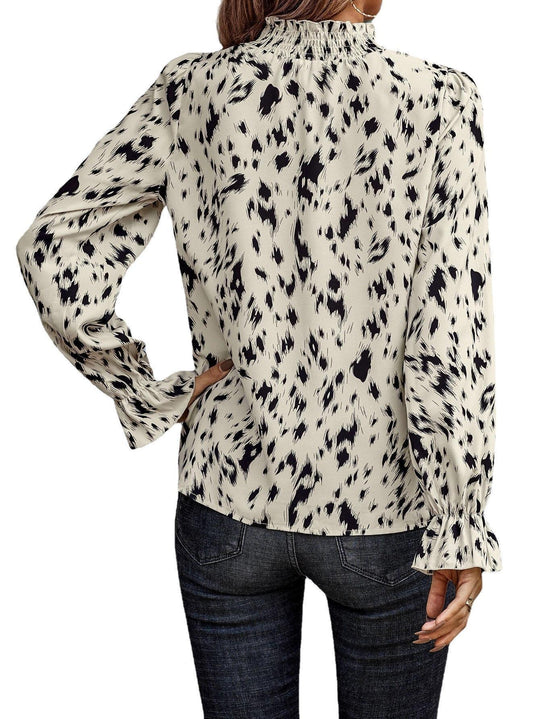 Damen Modische Bluse mit Rüschensaum und Animal-Print EB